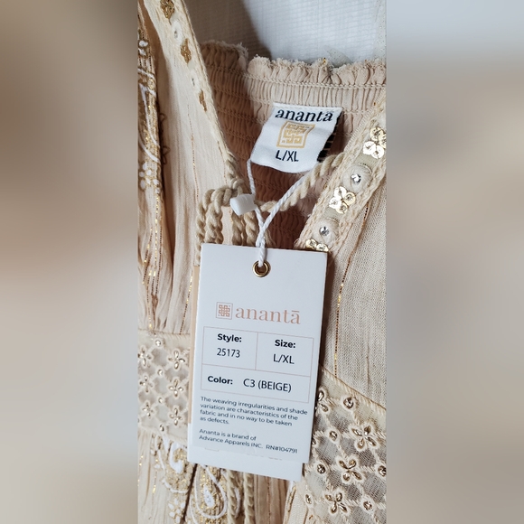 Ananta NWT Bohemian Dress Cream Color L XL - Picture 7 of 8